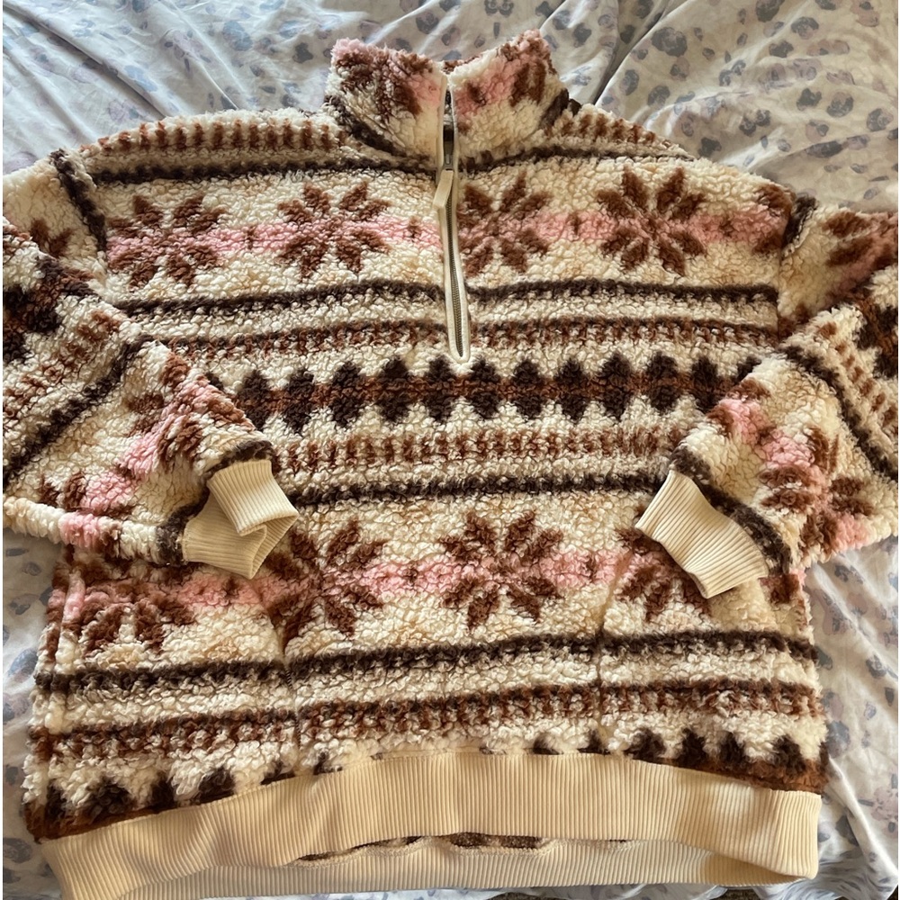 Aerie Brown and Pink Quarter Zip
